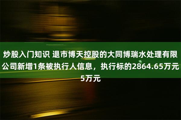 炒股入门知识 退市博天控股的大同博瑞水处理有限公司新增1条被执行人信息，执行标的2864.65万元