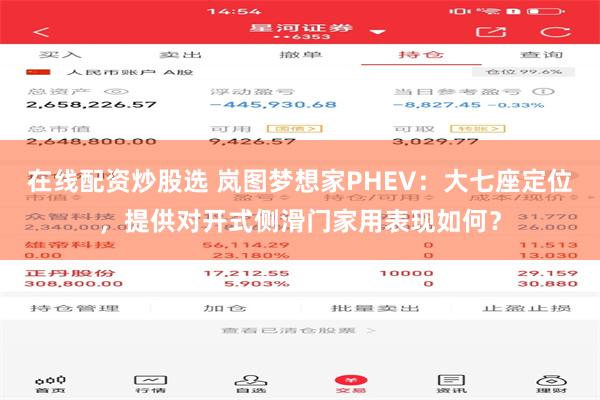 在线配资炒股选 岚图梦想家PHEV：大七座定位，提供对开式侧滑门家用表现如何？